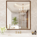 Swafrrt 22 x 30  Bathroom Wall Mirror with Walnut Wood Grain Framed, Vanity Mirror Anti Rust, Anti Fog, Waterproof