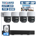 TOGUARD SC46 POE Wired Security Camera System Outdoor with 3TB Hard Drive 4K 8CH CCTV NVR 4Pcs 4MP+4MP Zoom PTZ Dome Surveillance Cameras HDMI Connector