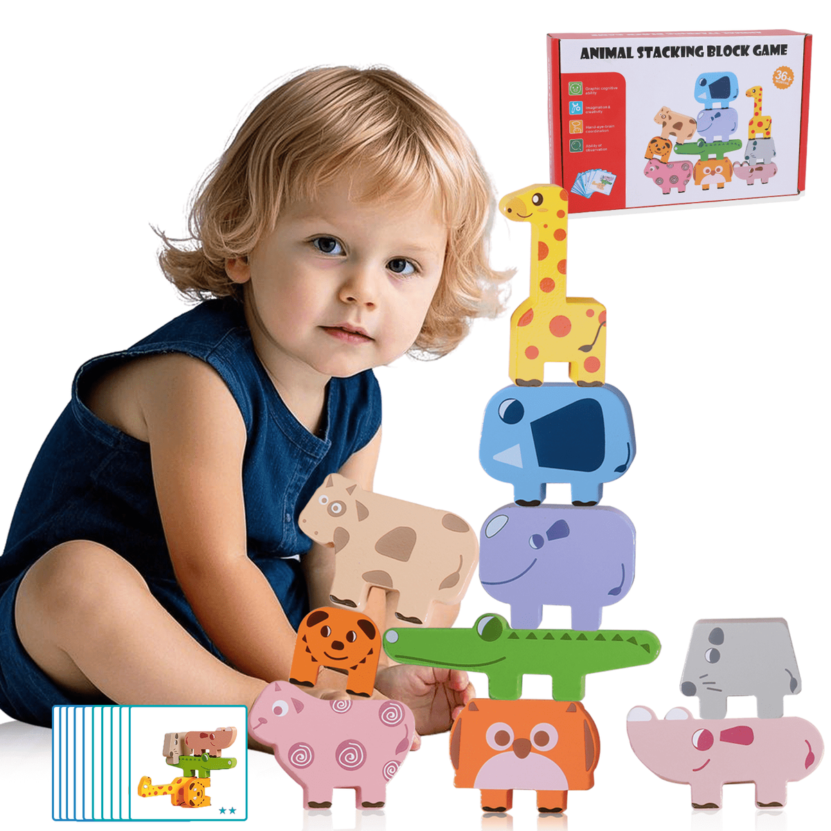 QXQ Montessori Toys for 1 2 3 4 Year Old Boys Girls, 10 pack Wooden Animal Blocks Sorting  Stacking Education Toddler Puzzles Toys, Toddler Toys Age 2 4 4 6 Year Old Girl Boy Birthday Gifts