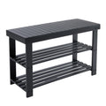 ZUNMOS 3-Tier Bamboo Shoe Rack Bench, 11.3 x 27.6 x 17.8 Inches Compact Storage Organizer with 286lb Capacity for Entryway, Bedroom and Living Room, Black