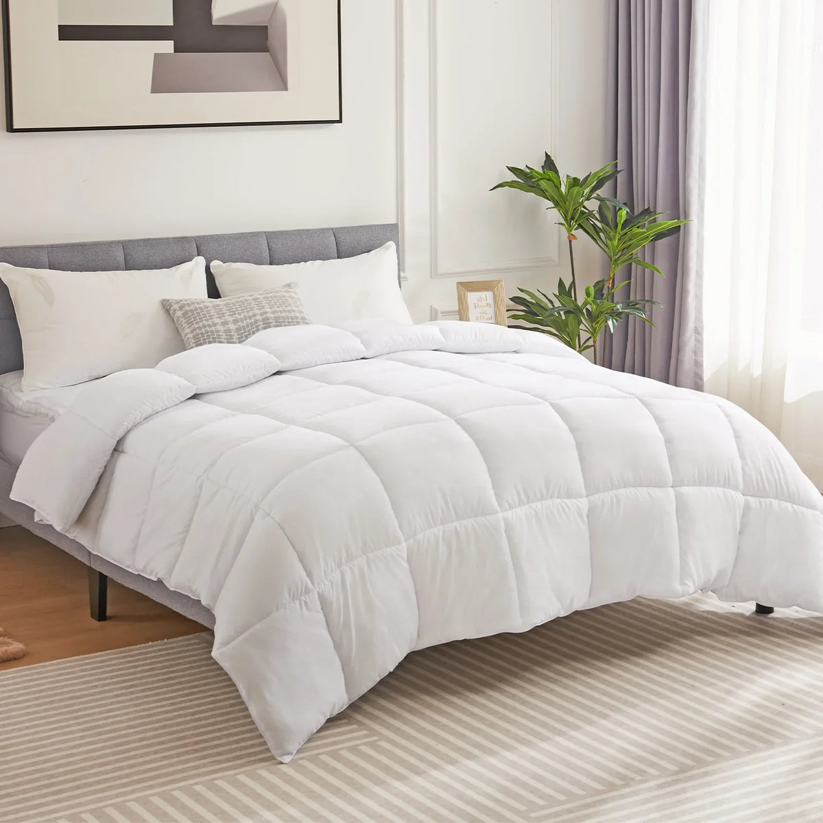 ZUNMOS Queen Size Bedding Comforter Duvet Insert, All Season Duvet, Down Alternative Bed Comforter, Quilted Comforter with Corner Tabs, White