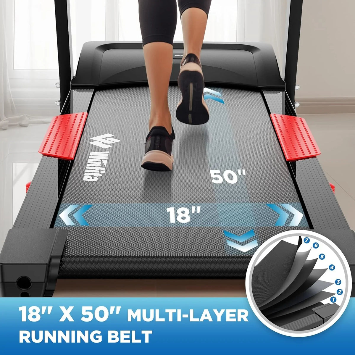 Winfita Treadmill 300 lb Weight Capacity with Adjustable Incline Electric Folding Treadmills for Home, 3.25HP 8MPH Max Speed Bluetooth APP Heart Rate Sensor for Running Walking Exercise, 64 Programs