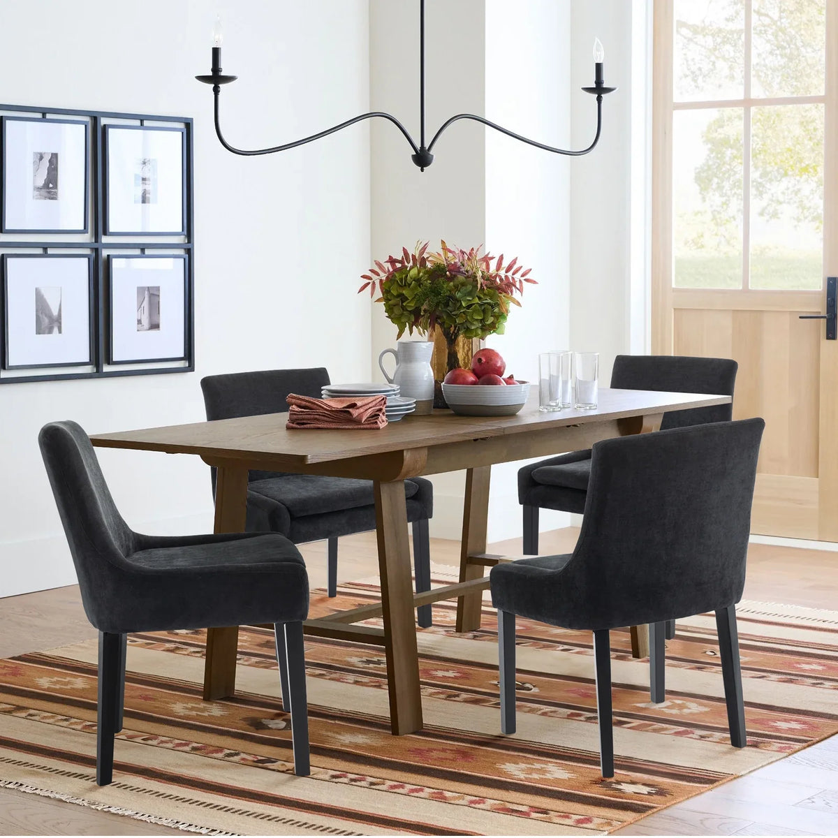 COLAMY Mid-Back Dining Chairs Set of 2 ,Upholstered Corduroy Accent Side Leisure Chairs - Black