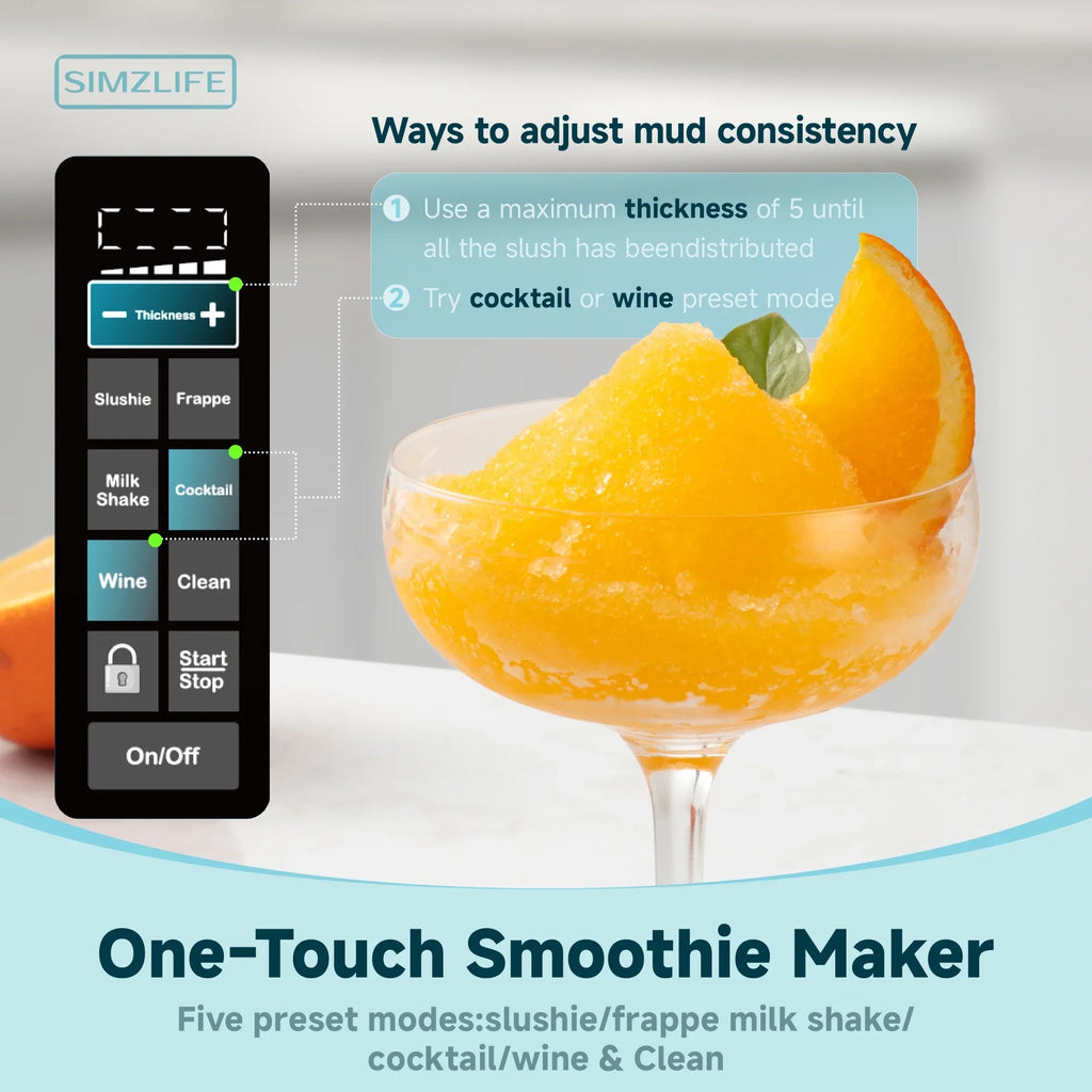 Simzlife Slushie Machine with HyperFreeze Technology - 88 oz 5-in-1 Professional Frozen Drink Maker, 5 Smart Modes, No Ice Needed, Ultra-Quiet Design, Black