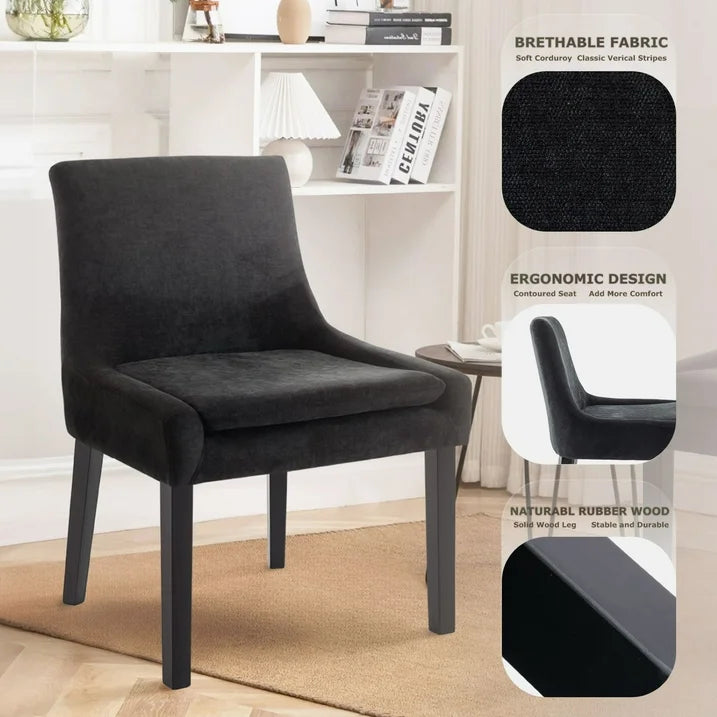 COLAMY Mid-Back Dining Chairs Set of 2 ,Upholstered Corduroy Accent Side Leisure Chairs - Black