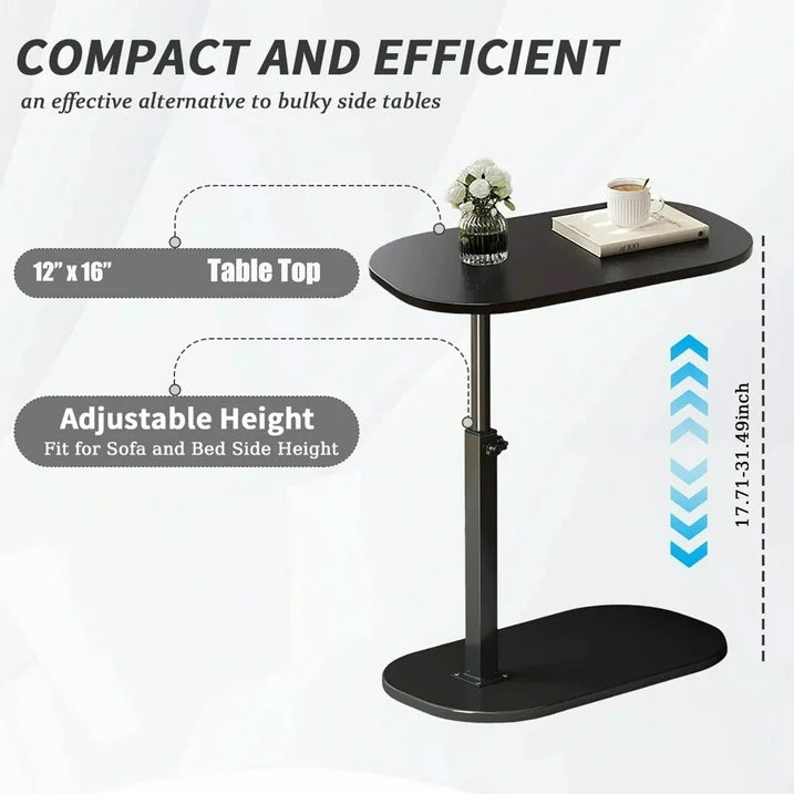 SUSUZI Portable Oval End Table Small C-Shaped Side Table, Height Adjustable, MDF and Metal