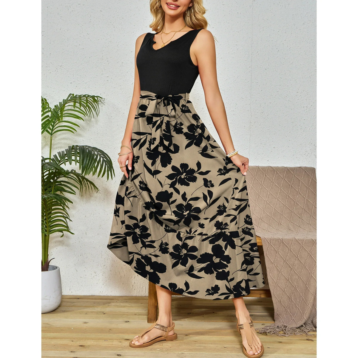 a.Jesdani Women Casual Dresses Sleeveless Ribbed Loose Long Maxi Dresses with Pockets S XXL