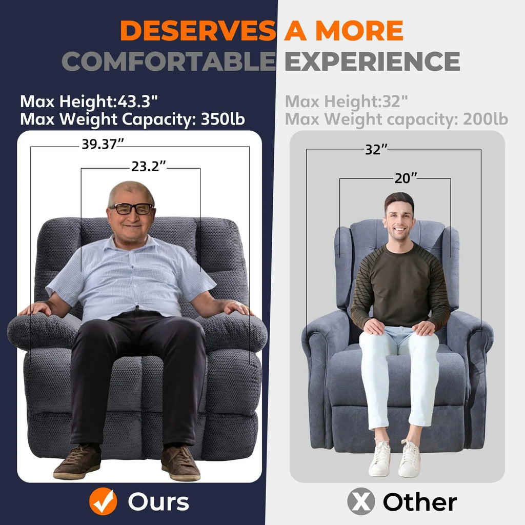 Othniel Oversized Power Recliner Big Man Recliners Chair Large Electric Oversized Reclining Chair Gray