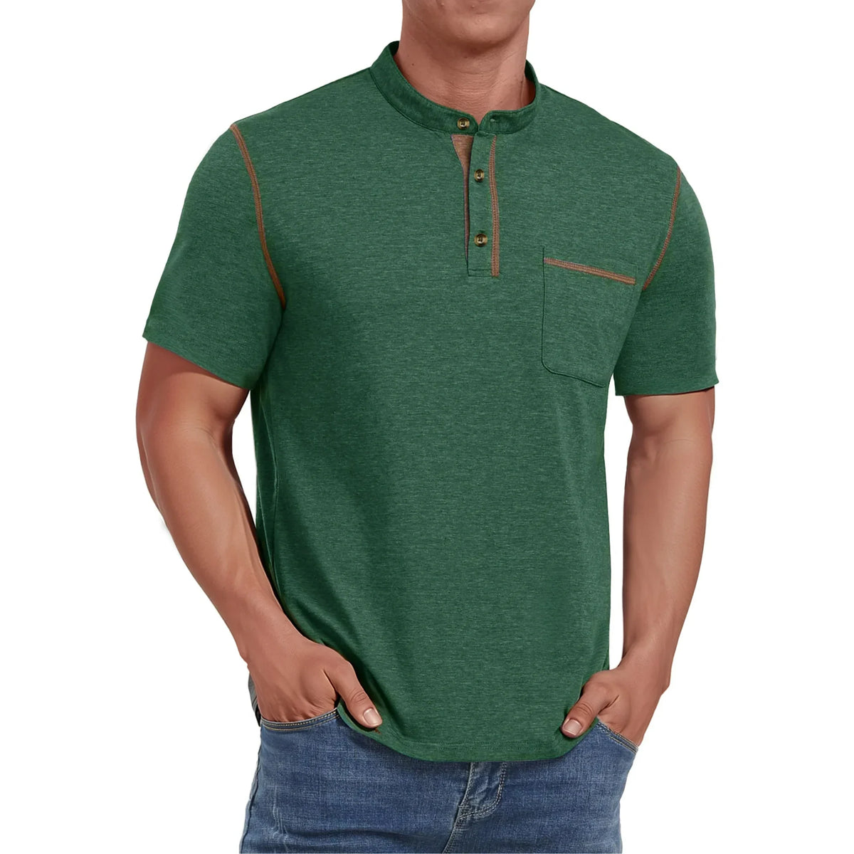 Thrilos Mens Henley Shirts Short Sleeve Casual Tops Lightweight Pullover Shirt Button Cotton T-Shirt with Pocket