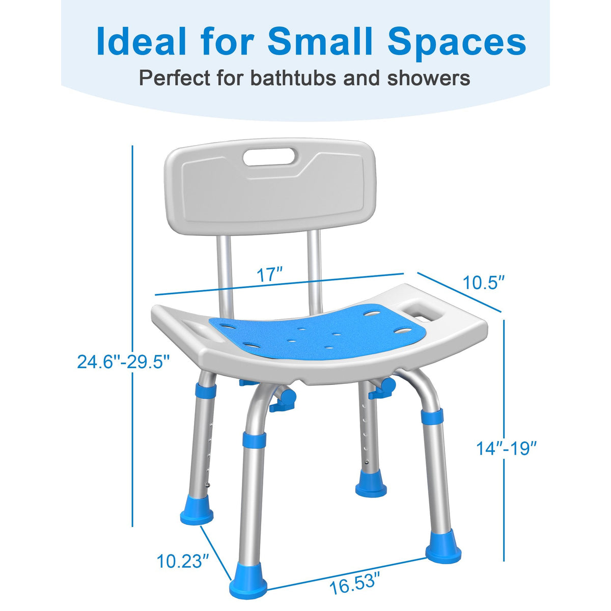 ZOTO Shower Chair with Back and EVA Padded, Height Adjustable Bathtub Bench Seat Transfer for Disabled, Seniors & Elderly, Tool-Free Assembly,VSHC10