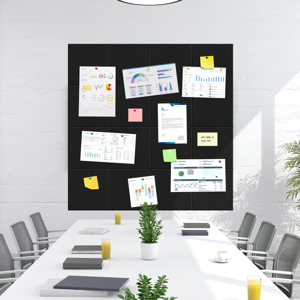 Sentryse Felt Tile Bulletin Board, 16 Pack Felt Wall Tiles with 100 Push Pins,10 Push Pin Clips, Sticky Notes, Large Alternative Cork Board for Walls Home Office, 47 X 47 inches