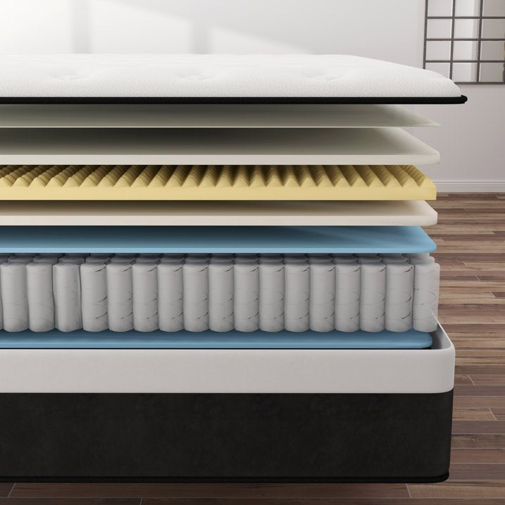 Kviwasha Queen 12 inch Hybrid Memory Foam Mattress in a Box Medium Firm Soft and Breathable, Queen Size