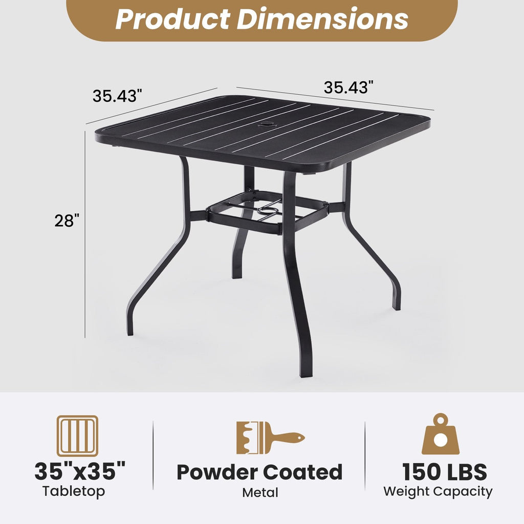 Farini Patio Dining Table 35"x35", Square Outdoor Dining Table with 1.57" Umbrella Hole for Patio Graden Backyard and Poolside