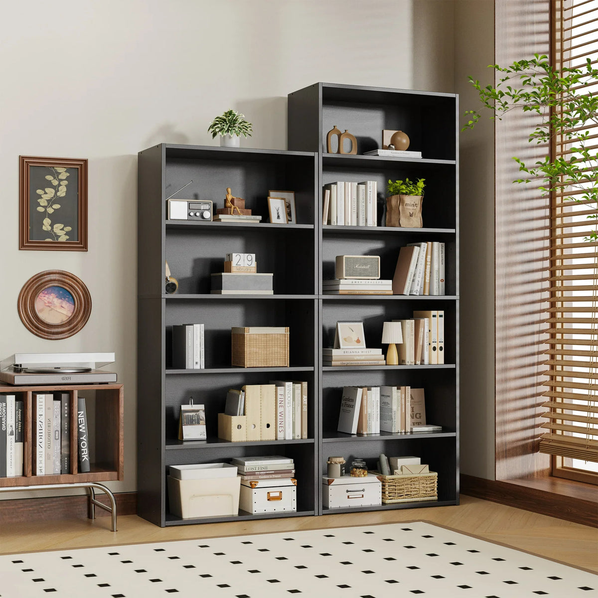EDX 5 Tier Bookcase Storage, 53 Inch Large Tall Floor Standing Open Bookshelf for Home Office, Living Room, and Bedroom, Black