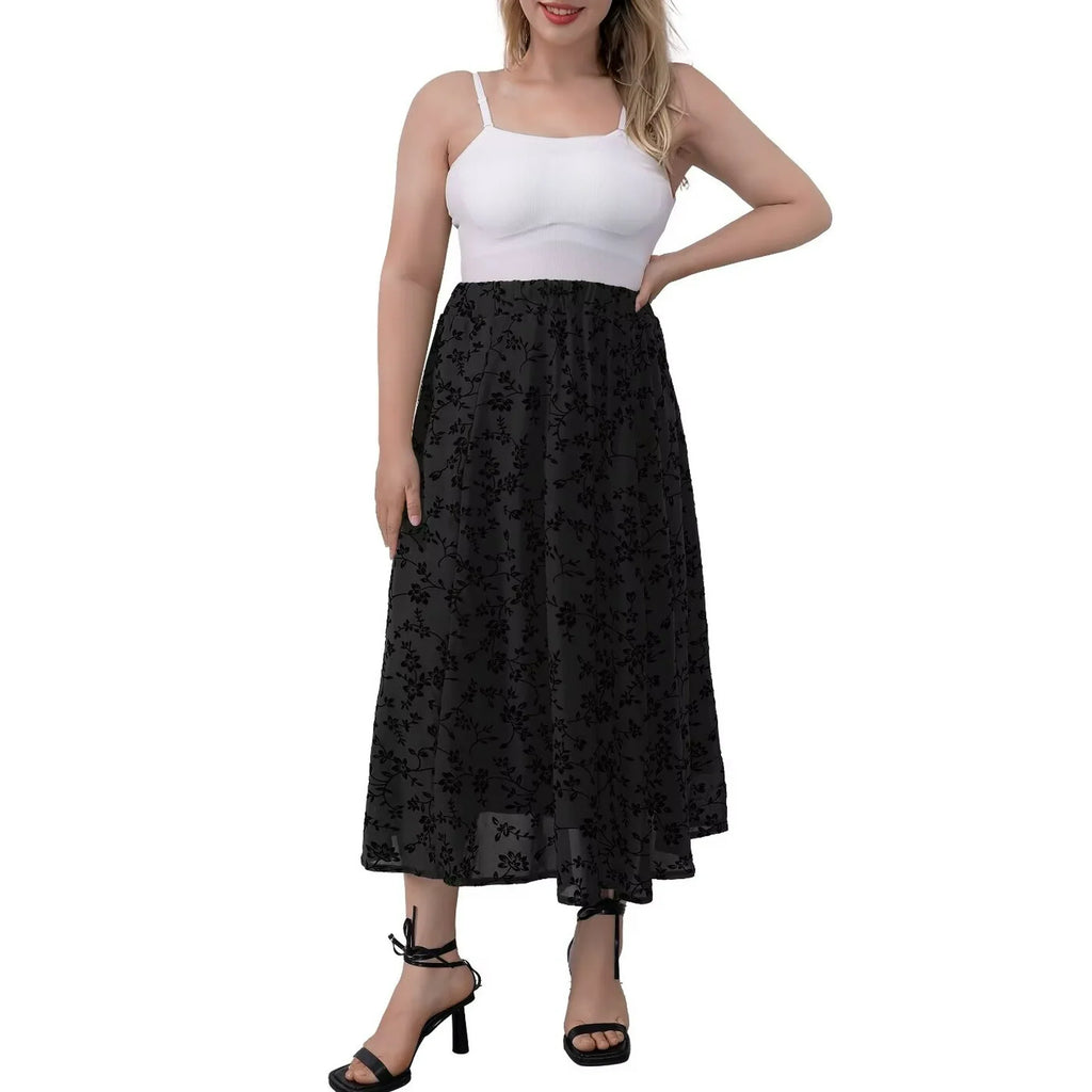 FOLUNSI Women Plus Size Double Layer Plush Mesh Long Maxi Skirt m-4xl