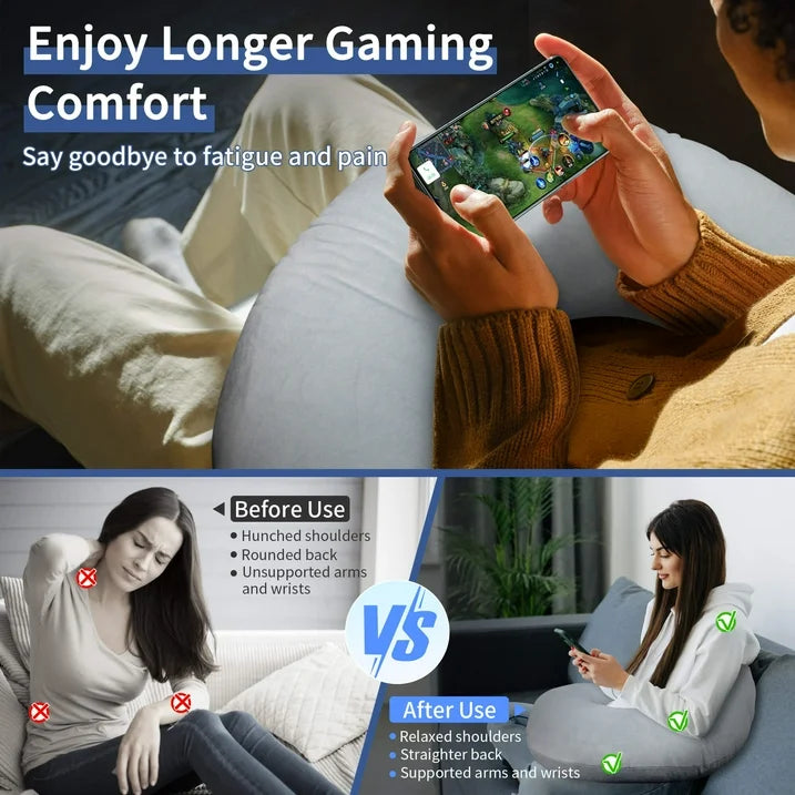 Sentryse Reading Pillow for Gaming, Lap Desk Pillow for Sitting in Bed or Sofa, Compact Arm Support Pillow for Reading, Playing or Crocheting, Grey