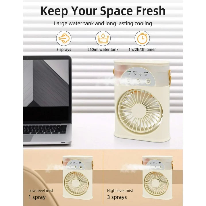Sentryse Portable Air Conditioner Fan, Rechargeable Mini Evaporative Air Cooler Quiet Desk Fan, Personal Mini AC with 7 Colors LED Light for Home, Office, Beige