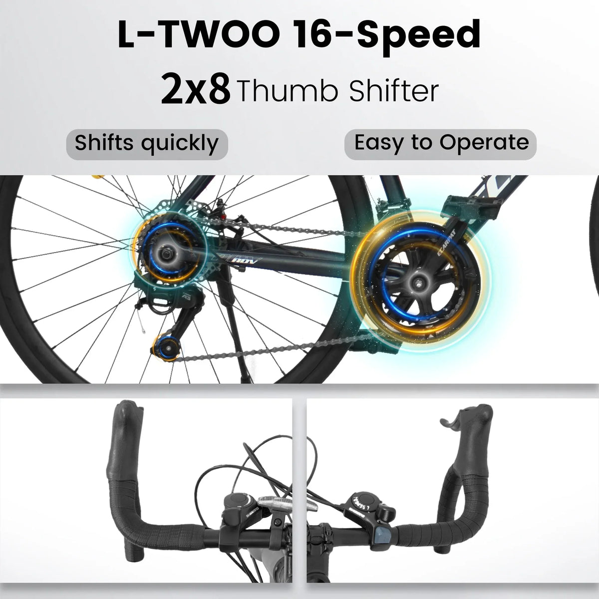700C Road Bike, 16 Speed Outdoor Bicycle with Disc Brakes, Light Weight Racing Bikes with Aluminum Frame, L Size City Commute Bike for Adults, Cream