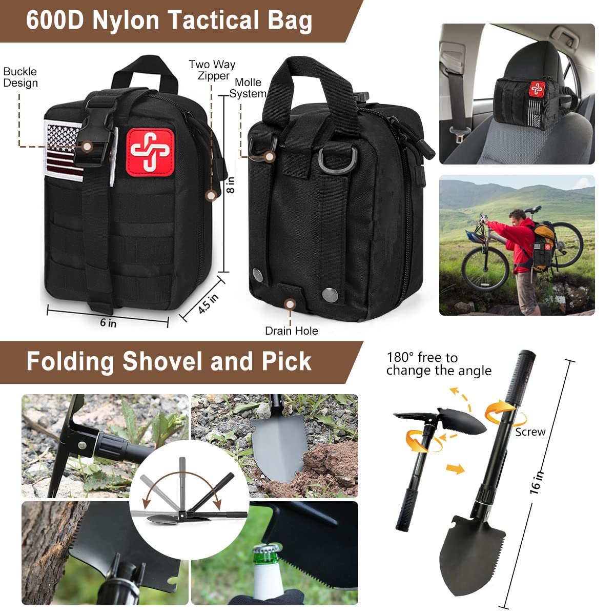 238Pcs Emergency Survival Kit and First Aid Kit, Professional Survival Gear Tool with Tactical Molle Pouch and Emergency Tent for Earthquake, Outdoor Adventure, Camping, Hiking, Hunting