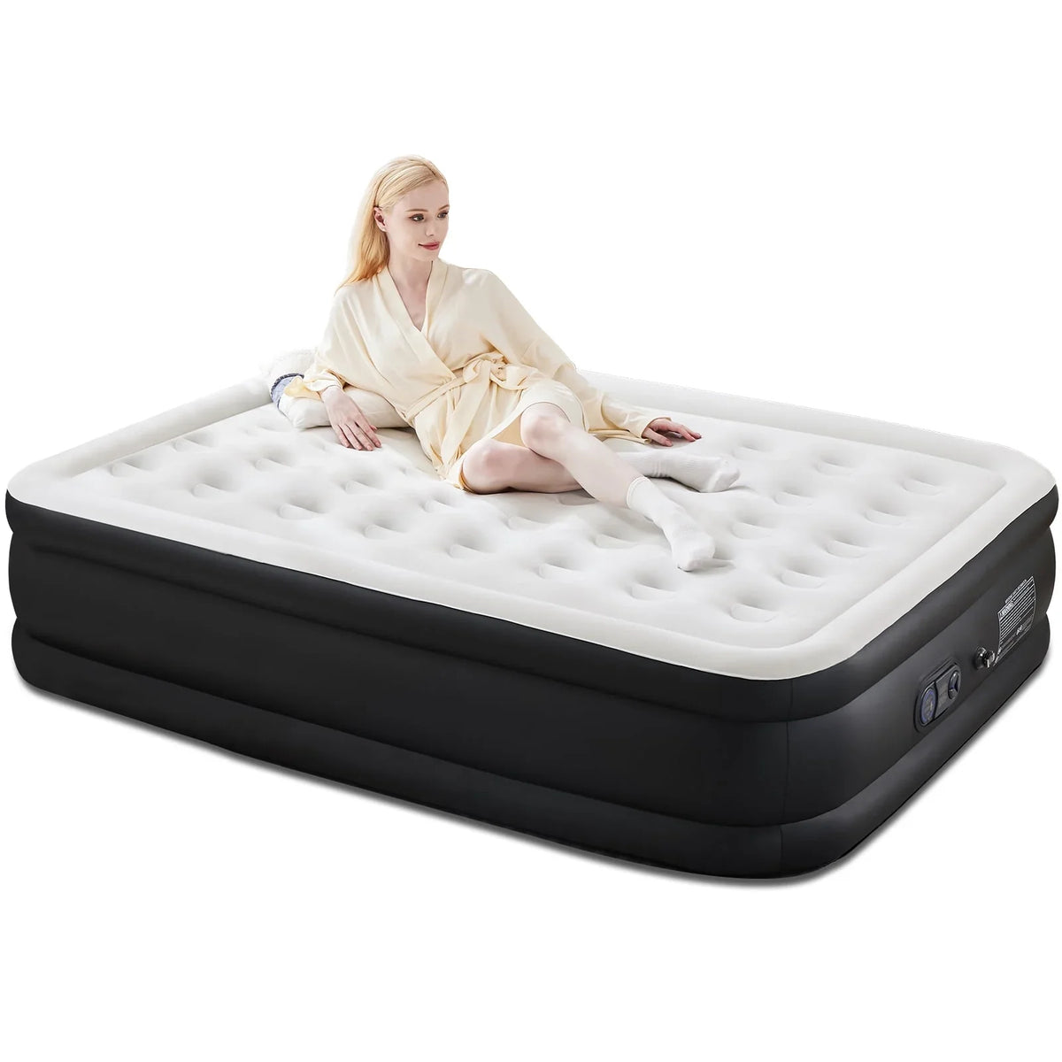 edx 18" Queen Size Air Mattress Bed with Built- in Pump Blow Up Mattresses for Camping, Indoor Colchon, Guests Air Bed