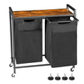 edx Laundry Hamper with 2 Pull-Out Removable Laundry Bags Clothes Sorter with Shelf and Wheels(Adjustable feet), 2 x 11.2 Gallons (42.5 Liters) for Laundry Rooms, Bathrooms and Dorms