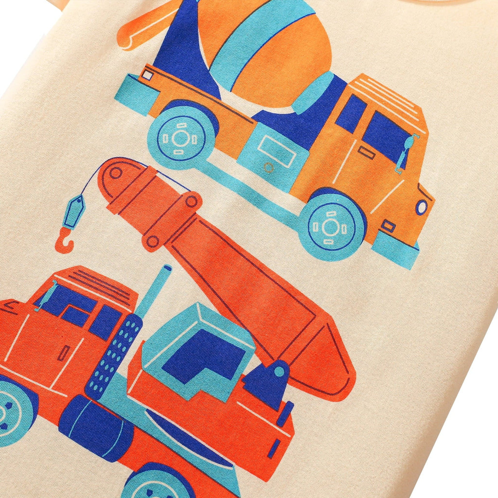 HILEELANG Toddler Boys' Short Sleeve Tees Easter Cotton Casual Excavator Truck Crewneck Summer Top T-Shirts Blue Green 3 Packs Sets 2T