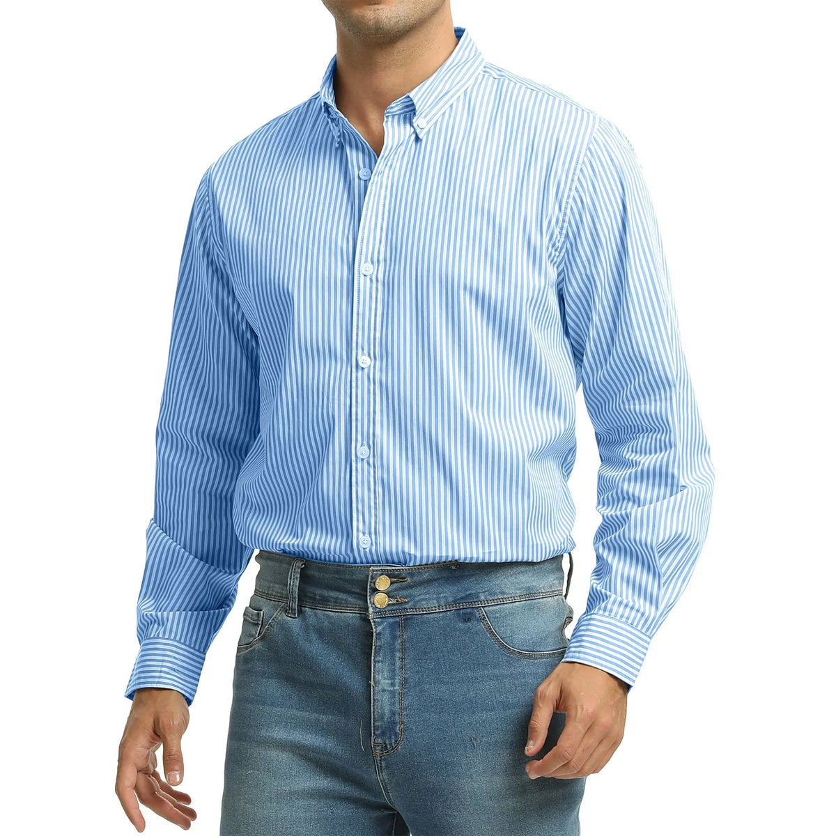 GENTS BLISS Men Dress Shirts Long Sleeve Stripe Shirts for Men Casual Business Button Down Men Shirts