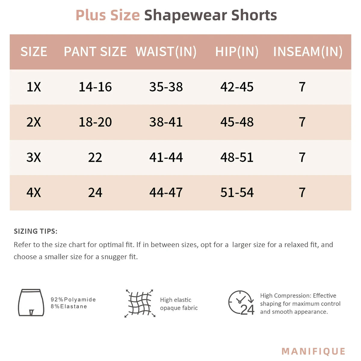 MANIFIQUE Plus Size Shapewear Tummy Control High Waisted Girdle Body Shaper Shorts Thigh Slimming