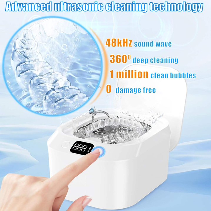 FETERVIC 48kHz Ultrasonic Retainer Cleaner Machine with 220ML, 3 Modes, Ultrasonic Jewelry Cleaner  Denture Cleaner for Aligners, Rings, Watches, and Glasses