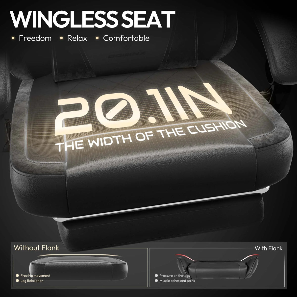 Dowinx Ergonomic Gaming Chair with Pocket Spring Cushion & Massage Lumbar Support  High Back Office Computer Chair with Footrest for Adults, 300LBS Capacity, Leather Design， Black