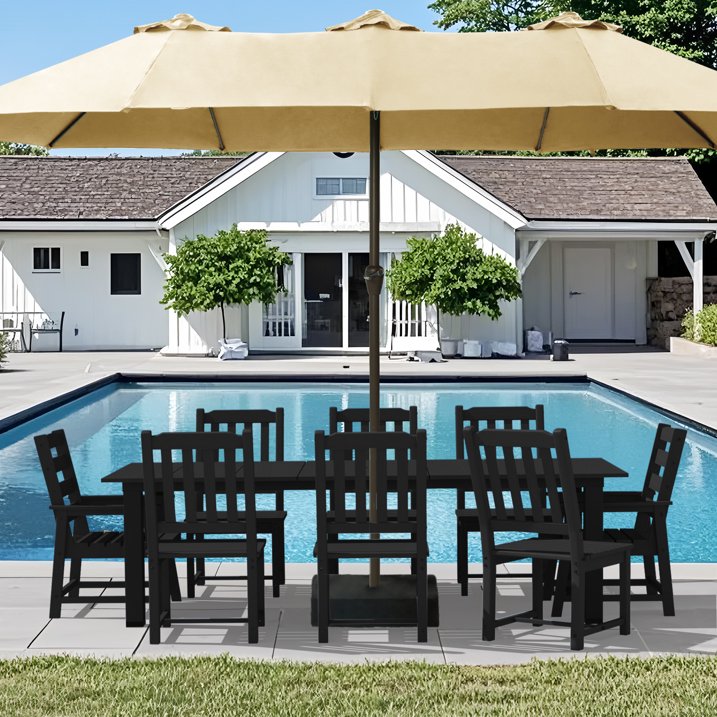 Greforg 9 Piece plastic wood Patio Outdoor Dining Set,with a table and chairs,black