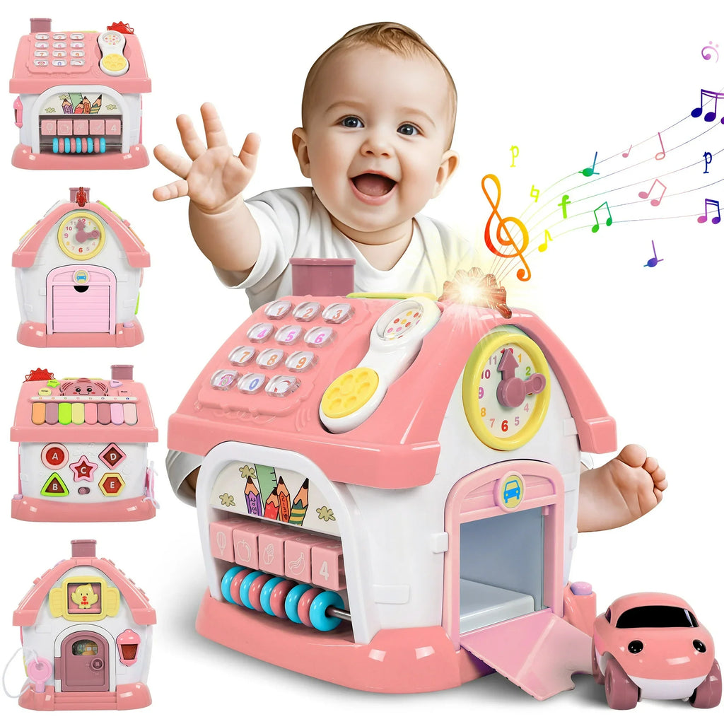 iYofe Montessori Learning Toys for 1 Year Old Girls & Boys, 8-in-1 Musical Activity Cube with Sound & Lights - First Birthday Gifts Pink