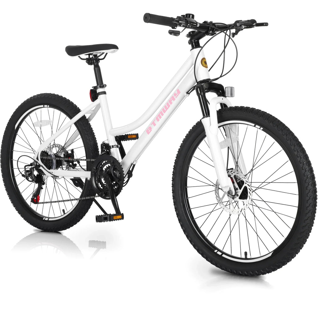 iYofe Kids Mountain Bikes, 24 inch Girls Bikes with Dual Disc Brake, 21 Speed Mountain Bike w/ Front Spring Shock, Bike for Girls Youth Teen Women Ages 9-14, Bicycle with Adjutable Seat Height, White